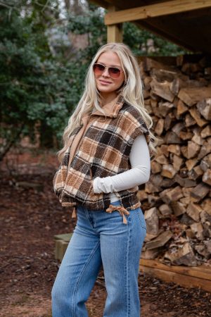 Trailhaven Brown Plaid Sherpa Vest
