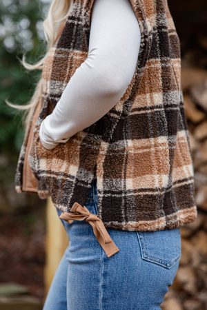 Trailhaven Brown Plaid Sherpa Vest