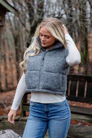 Driftwood Grey Teddy Puffer Vest