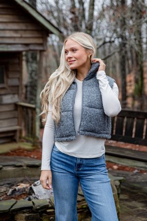 Driftwood Grey Teddy Puffer Vest
